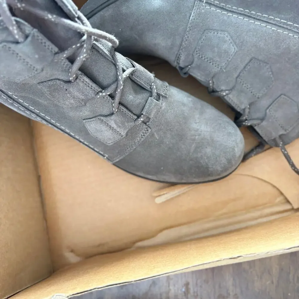 Sorel Evie Major Wedge Boots 9.5 Gray Suede NWT Combat Lace Ankle Booties